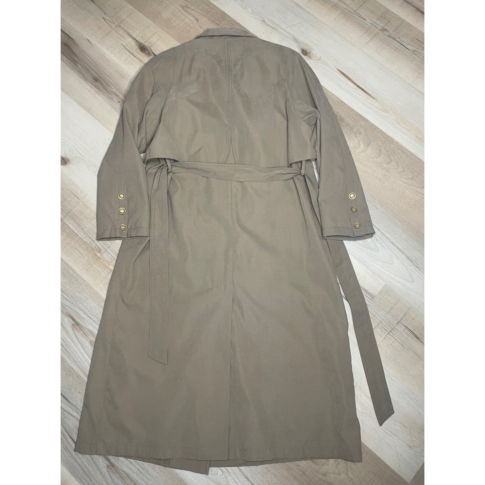 Gallery Petite Womens Tan Khaki Trench Coat Gold Crest Buttons Size 12 Petite - Picture 9 of 13